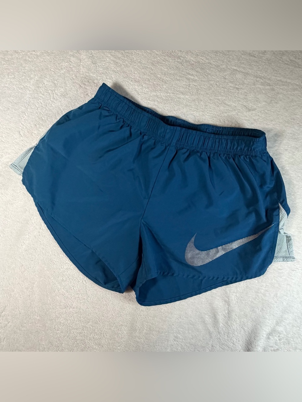 Nike Women's Teal Athletic Running Shorts with Silver Swoosh